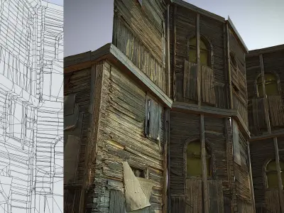Decaying old modular wooden photorealistic wall Low-poly 3D model
