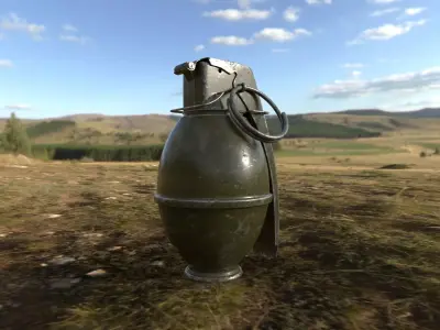 M61 3D Model metal grenade in middle of field 3D model