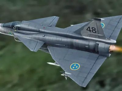 Saab 37 Viggen - with Cocpit - Fully Rigged-Multiple Decals Set Low-poly 3D model