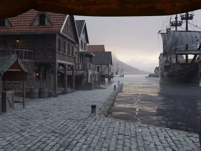 Pirate Medieval High-Detail Modular Building Kit - High Poly 3D model