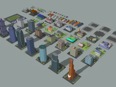 Cartoon low-Poly metropolis Low-poly 3D model