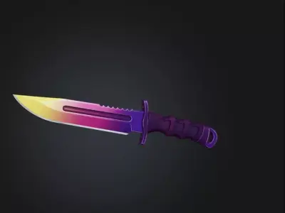 Rainbow Dagger Sunset Fade Combat Knife  Tactical Melee  Low-poly 3D model