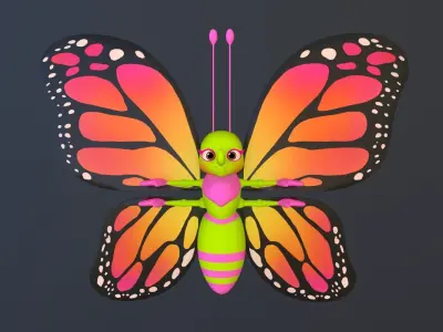 Asset - Cartoons - Character  - Butterfly - Rig - Hight Poly Low-poly 3D model