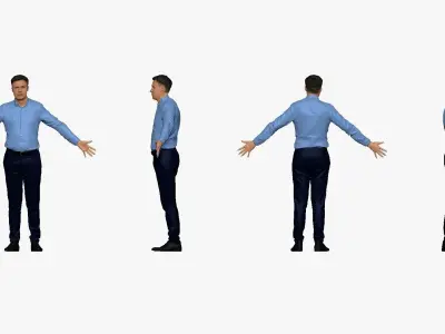 001289 man in blue tshirt blue pants in A pose low poly Low-poly 3D model