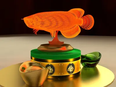 Chinese gold Ingot with led light fish   3D model