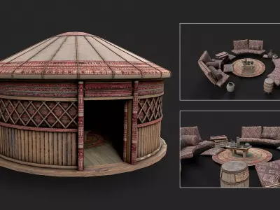 Mongolian Yurt and Interior 3 Low Poly PBR Low-poly 3D model