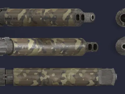Silencer set of camouflaged gun barrels Low-poly 3D model