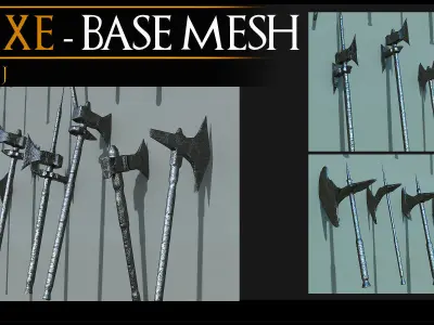 45 Models Of Weapons - Cold Weapons-Uv - Axe Base Mesh-Vol 01 Low-poly 3D model
