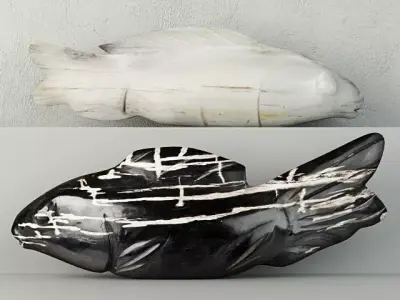 Hand-Carved Petrified Wood Koi 3D model