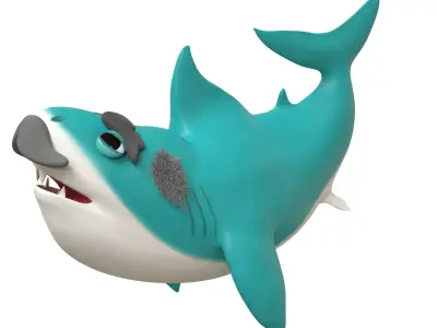 grandpa shark cartoon with rig 3D model