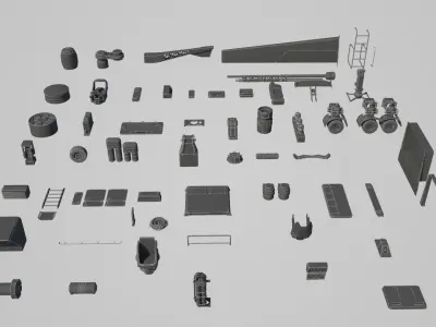 Hard Surface Kitbash Pack - 60 Objects Low-poly 3D model