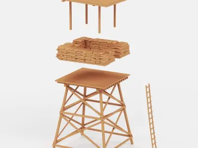 Sandbags and watchtower 3D print model