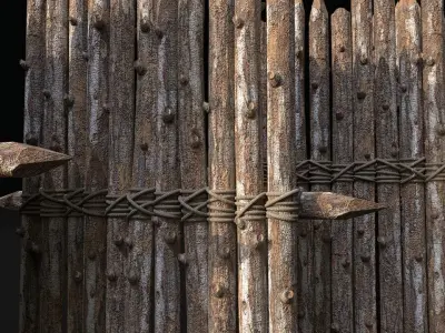 Realistic Medieval Logs Fence Palisade Low-poly 3D model