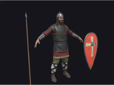 Knight with spear and shield Low-poly 3D model