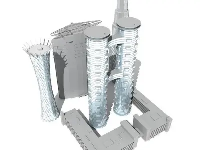 5 Buildings 2 petronas twin towers 3D model