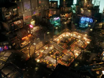 Cyberpunk Rooftop Market Environment Low-poly 3D model