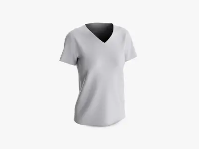 Female T-Shirt Dropped Shoulder Deep V Collar Short Sleeve 3D model