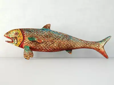 Vintage Painted Wood Fish 3 3D model