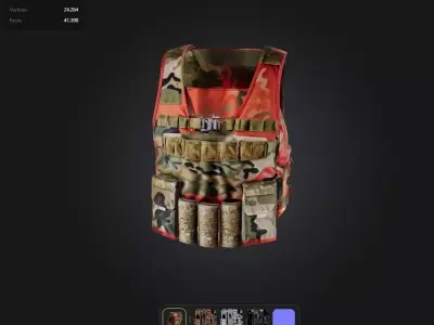 Red camo Military Vest game ready UE5 PBR Low-poly 3D model