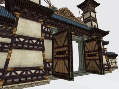 Asian Historic gate 3D model Low-poly 3D model