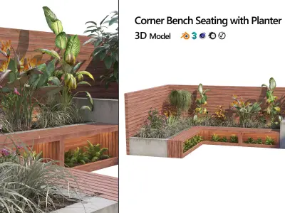 Corner bench seating with planter Low-poly 3D model