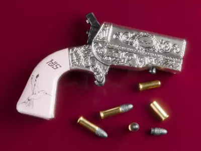 HJS Frontier Four Derringer Engraved Humming Bird Grip Low-poly 3D model