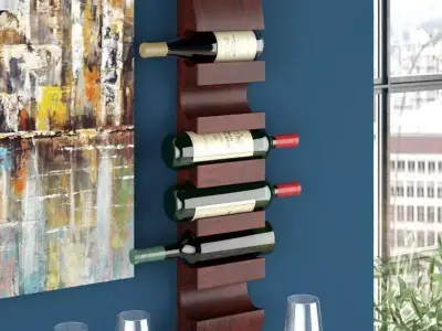 Wall Mounted Wine Bottle Rack in Cherry Wood Free 3D model