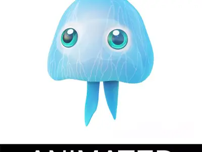 Moon Jelly Fish Cartoon Animated Low-poly 3D model
