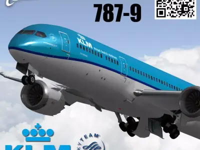 Boeing 787-9 KLM Royal Dutch Airlines Low-poly 3D model