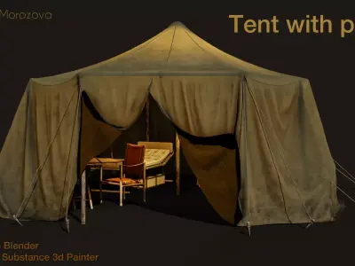 Travelers Tent with props Low-poly 3D model