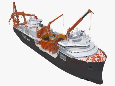 Cable Installation Vessels Black Rigged 3D model