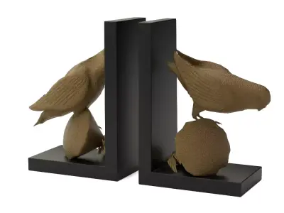Resin Parrot Bookends in Gold Finish -Modern Shelf Decor Accents 3D model