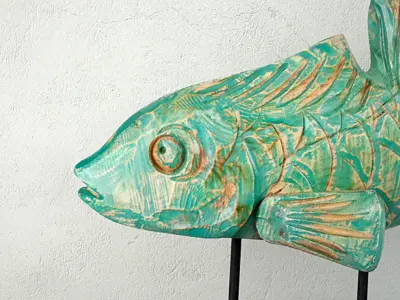Hand-Carved Driftwood Fish On Stand 3D model