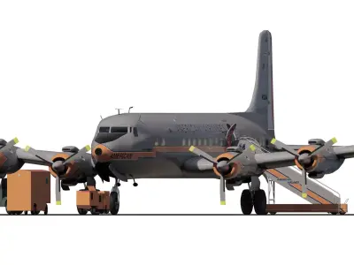 Douglas DC-7C 1954 with interior 3D model
