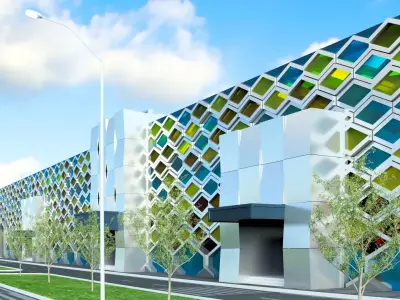 exhibition hall interior and exterior 3D model