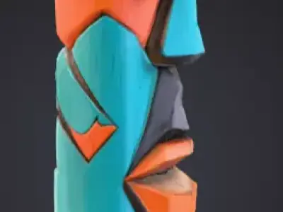 Vibrant Carved Festival Totem Low-poly 3D model