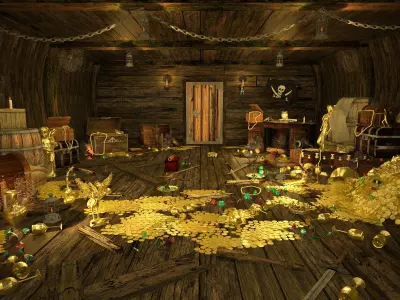 The cabin of a pirate ship treasure 3D model