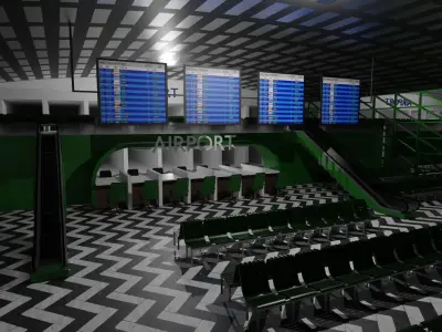Airport interior Low-poly 3D model