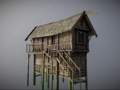 Medieval lake village - House 17 Low-poly 3D model