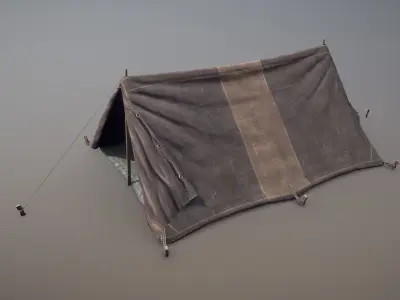 Military Tent WWII TwoSleeping open vr3 Low-poly 3D model