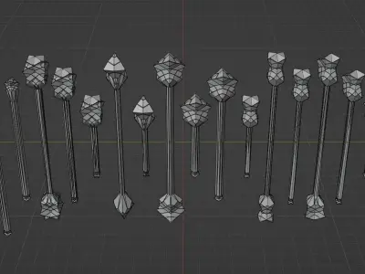 Futuristic Cubic Silver Hammers Low-poly 3D model