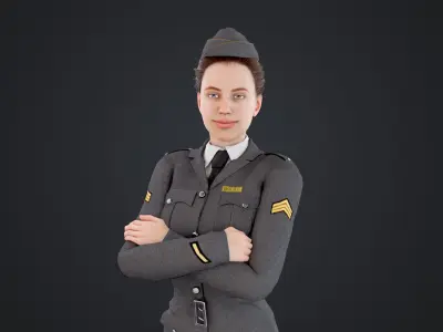 World War II female soldiers Low-poly 3D model