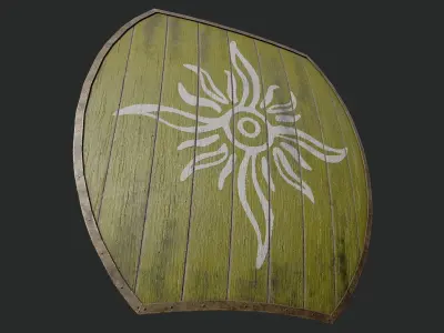 Slavic hybrid shield-painted yellow with Sun symbol Low-poly 3D model