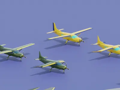 Low Poly military airplane and helicopter pack  5 plus 1  Low-poly 3D model