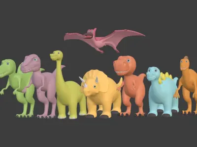 Cartoon Dinosaur Pack V2 Low-poly 3D model