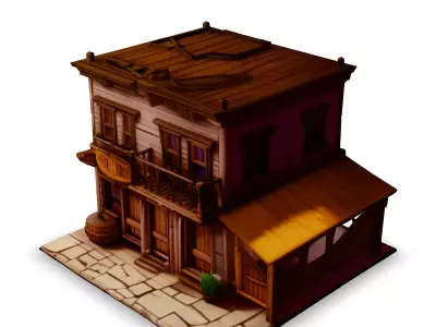 Stylized Wild West Saloon Building Low-poly 3D model