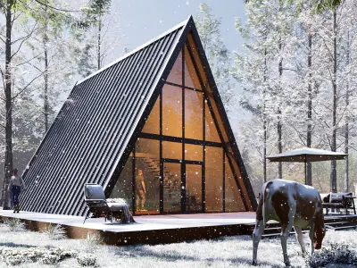 A frame house Low-poly 3D model