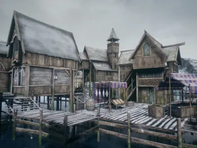 Medieval Lake Village UE4 Low-poly 3D model