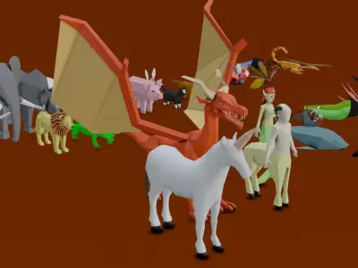 Lowpoly Rigged Animals Pack Low-poly 3D model