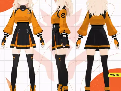 VRM SCIFI CYBERPUNK UNIFORM ORANGE MODERN NEO FUTURITIC 3D model